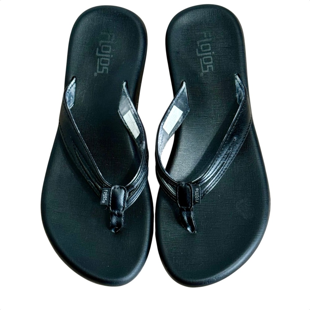 Flojos "Margo" Womens Size-8  Black Thong Flip‎ Flop Sandals Casual Beach Summer